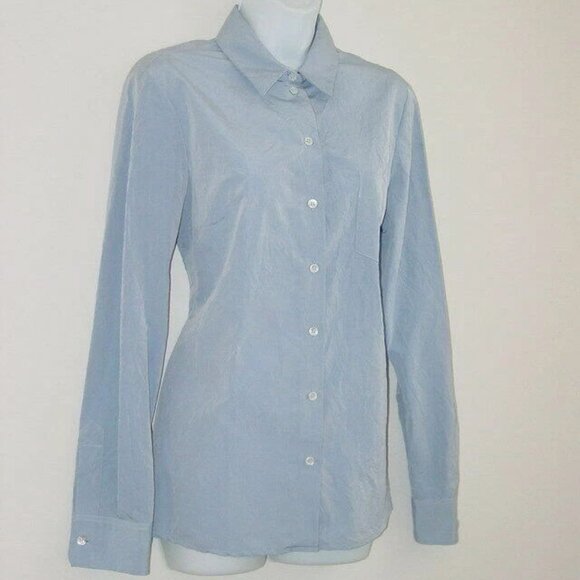 New MICHAEL KORS Blue Cotton Crushed Techno Button Shirt Top 4 - Picture 2 of 4
